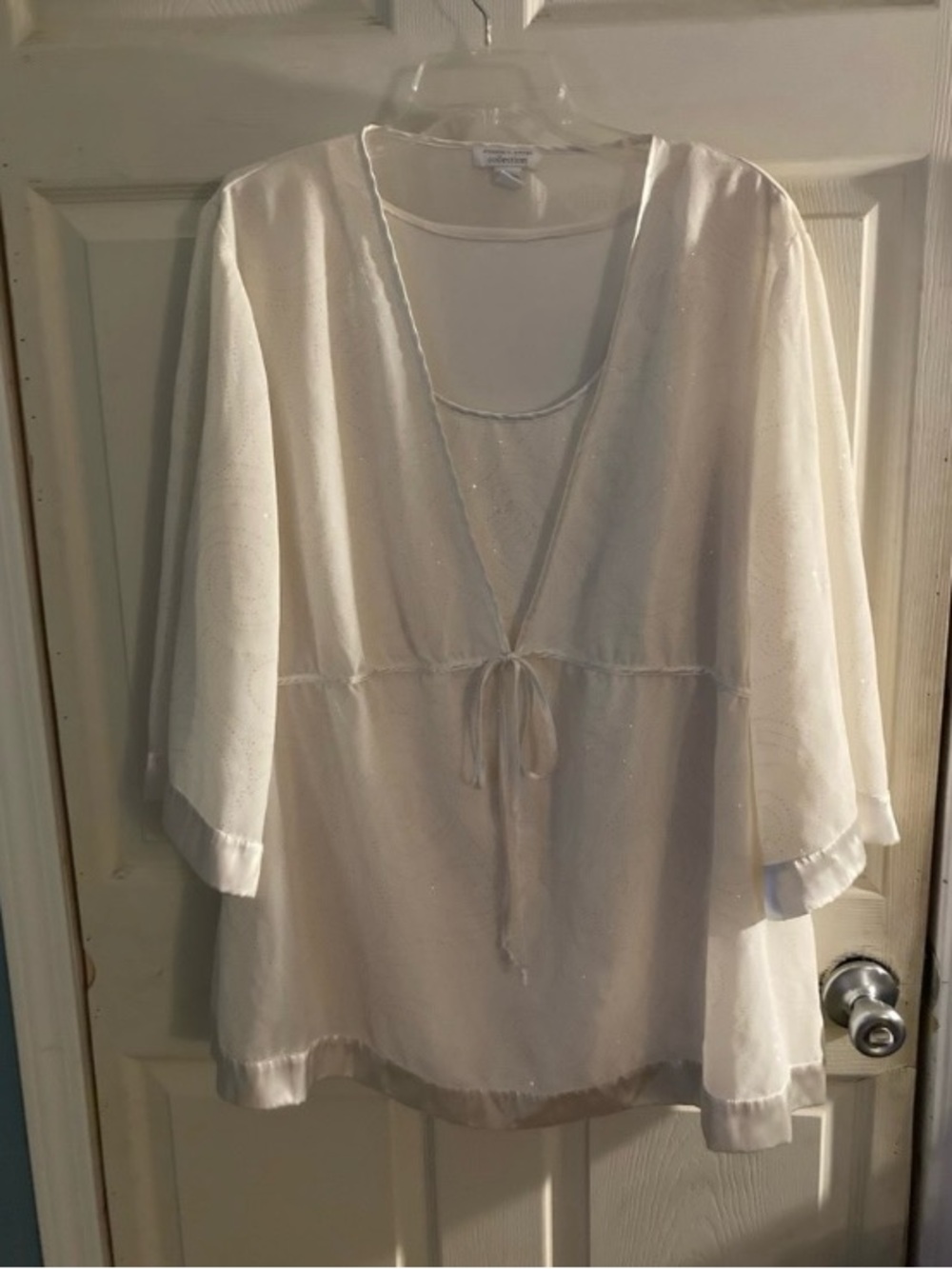 dressbarn Ivory Sheer Tie-Front Blouse with Subtle Sparkle Women’s Size 20W